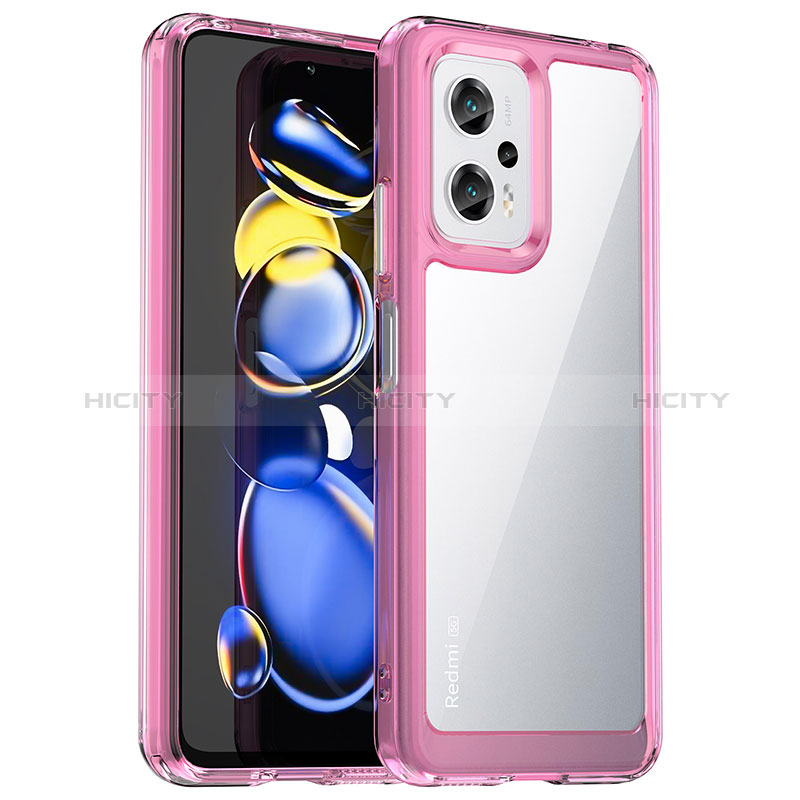 Custodia Silicone Trasparente Laterale Cover J01S per Xiaomi Redmi Note 12T Pro 5G Rosa Caldo