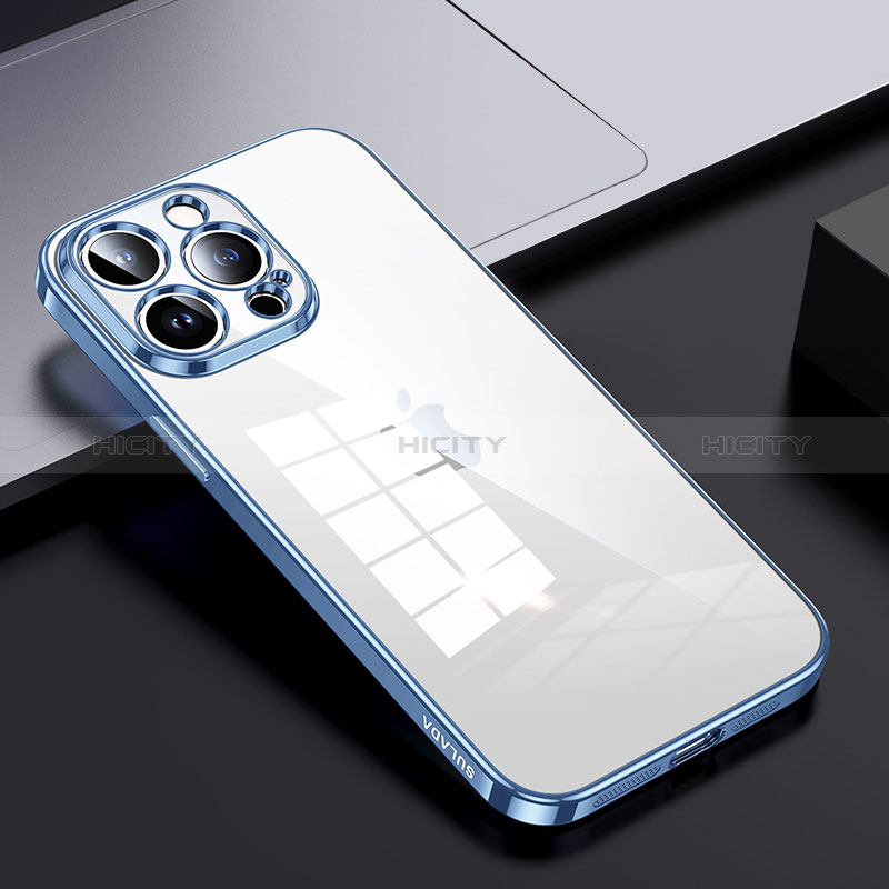 Custodia Silicone Trasparente Laterale Cover LD2 per Apple iPhone 13 Pro Max Cielo Blu