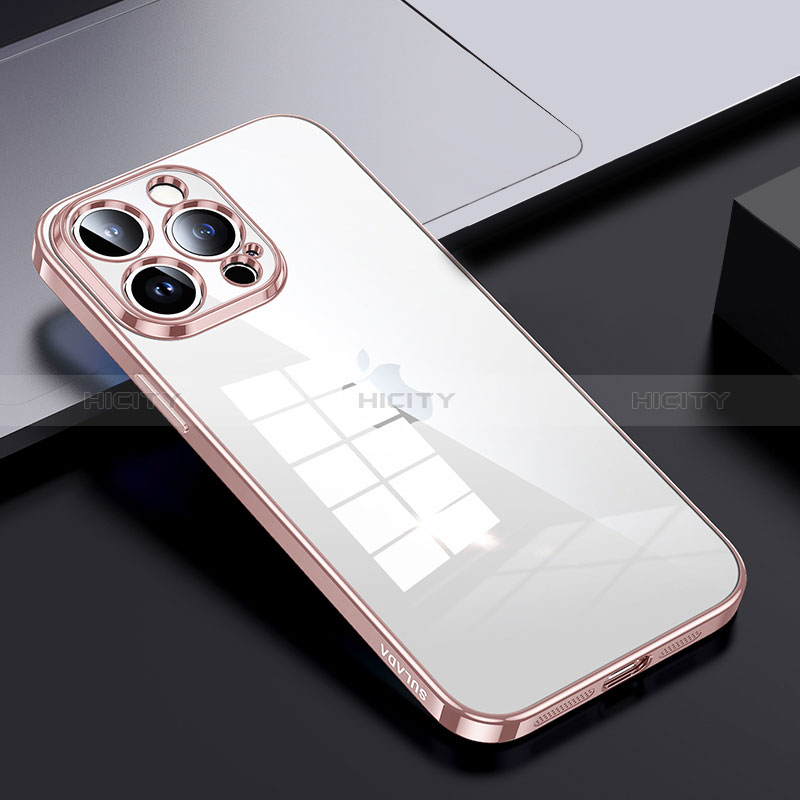 Custodia Silicone Trasparente Laterale Cover LD2 per Apple iPhone 14 Pro Oro Rosa