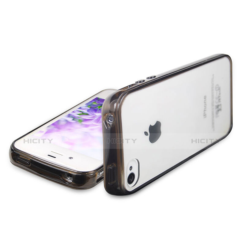 Custodia Silicone Trasparente Laterale per Apple iPhone 4 Nero