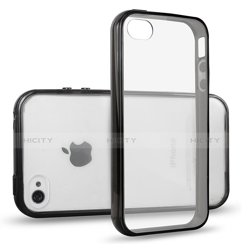 Custodia Silicone Trasparente Laterale per Apple iPhone 4S Nero