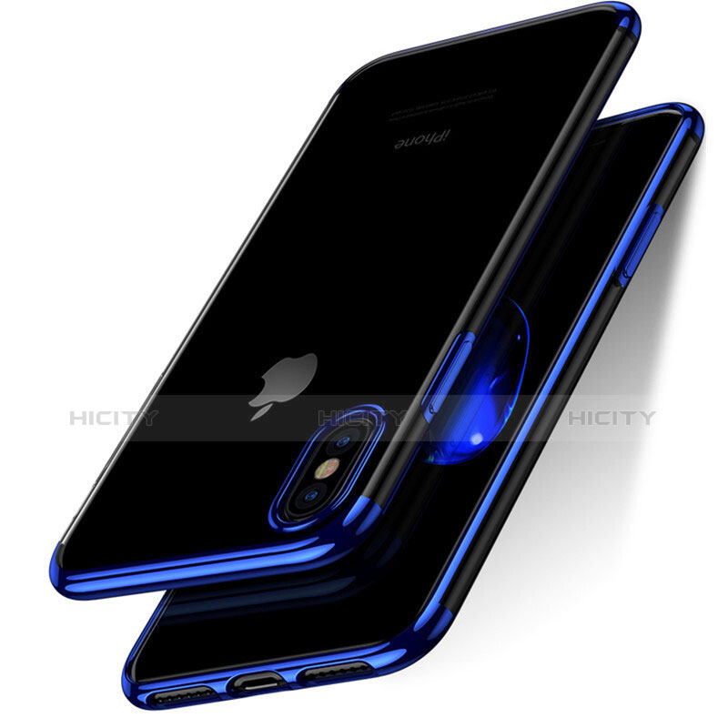 Custodia Silicone Trasparente Opaca Laterale per Apple iPhone Xs Max Blu