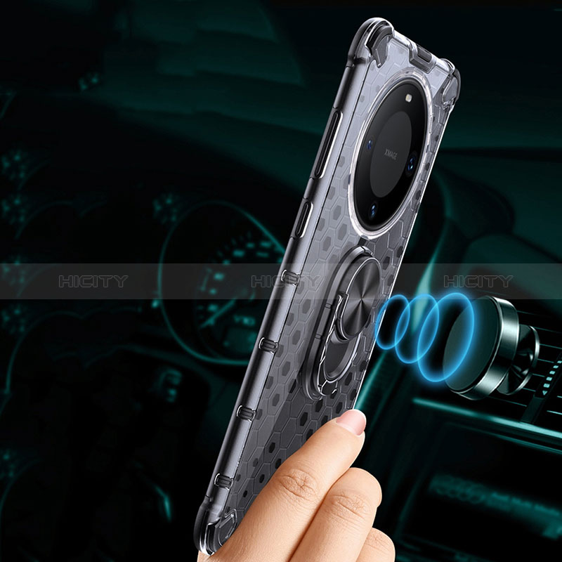 Custodia Silicone Trasparente Specchio Laterale 360 Gradi con Magnetico Anello Supporto AM1 per Huawei Mate 60 Pro