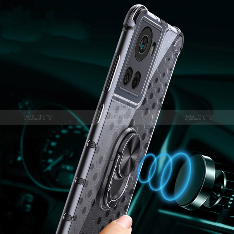 Custodia Silicone Trasparente Specchio Laterale 360 Gradi con Magnetico Anello Supporto AM1 per OnePlus 10R 5G