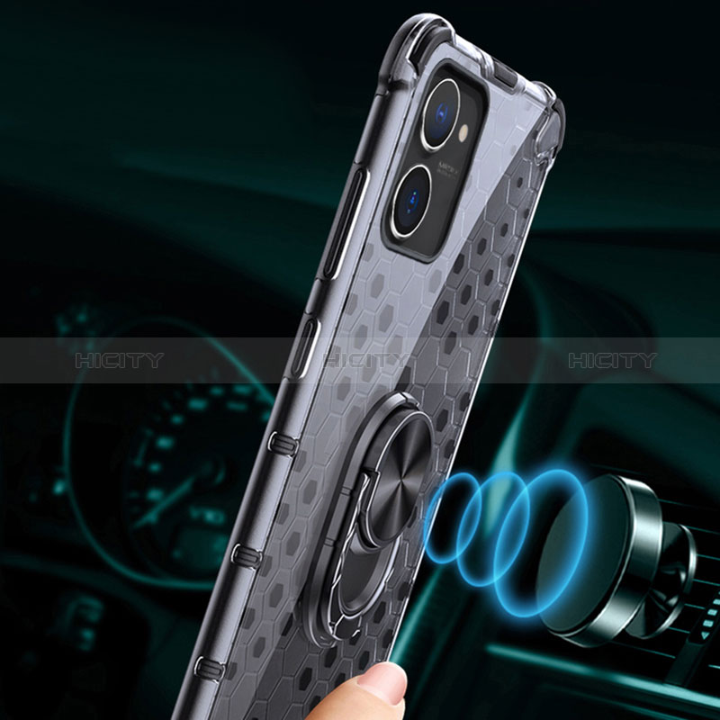 Custodia Silicone Trasparente Specchio Laterale 360 Gradi con Magnetico Anello Supporto AM1 per Realme 10S 5G