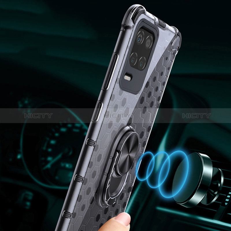 Custodia Silicone Trasparente Specchio Laterale 360 Gradi con Magnetico Anello Supporto AM1 per Realme 8s 5G