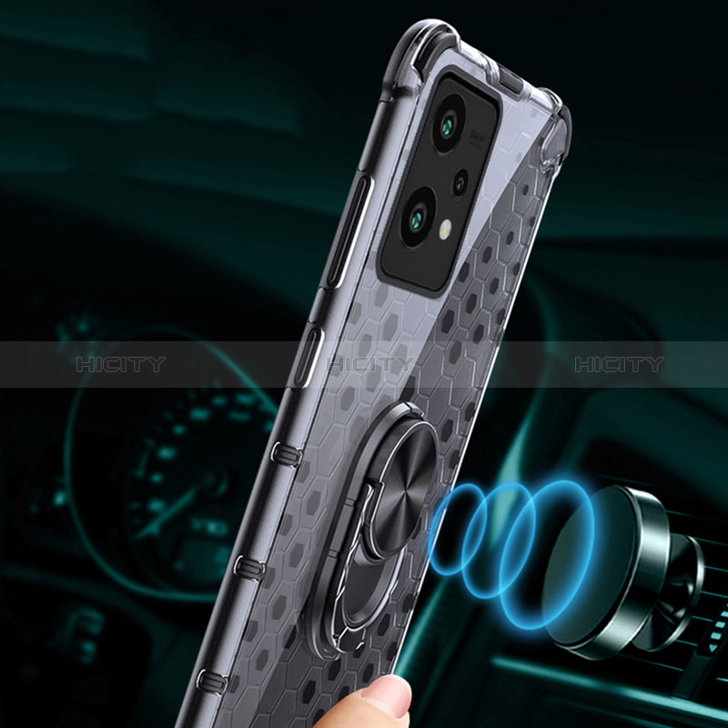 Custodia Silicone Trasparente Specchio Laterale 360 Gradi con Magnetico Anello Supporto AM1 per Realme 9 4G