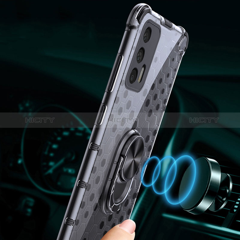 Custodia Silicone Trasparente Specchio Laterale 360 Gradi con Magnetico Anello Supporto AM1 per Realme GT Neo 5G