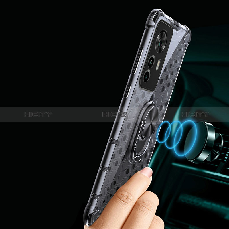 Custodia Silicone Trasparente Specchio Laterale 360 Gradi con Magnetico Anello Supporto AM1 per Xiaomi Mi 12T 5G