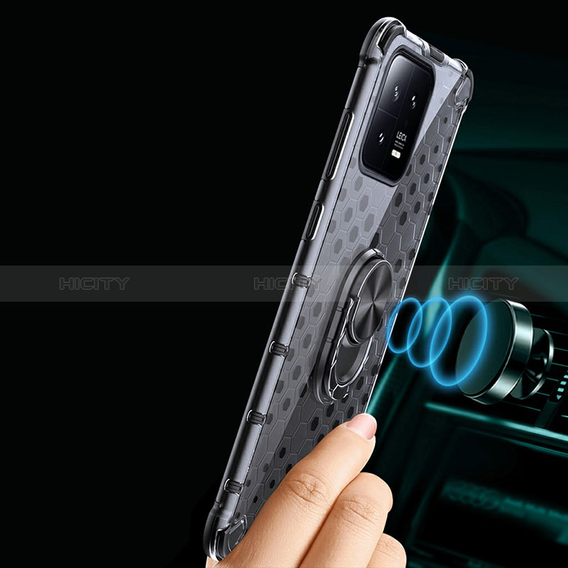 Custodia Silicone Trasparente Specchio Laterale 360 Gradi con Magnetico Anello Supporto AM1 per Xiaomi Mi 13 Pro 5G