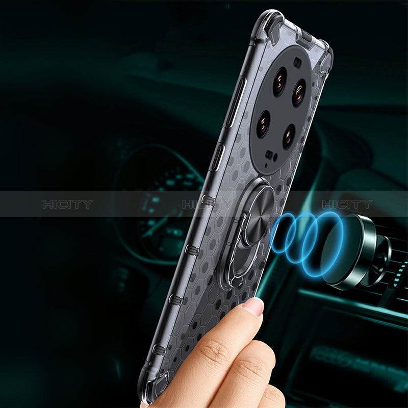 Custodia Silicone Trasparente Specchio Laterale 360 Gradi con Magnetico Anello Supporto AM1 per Xiaomi Mi 13 Ultra 5G