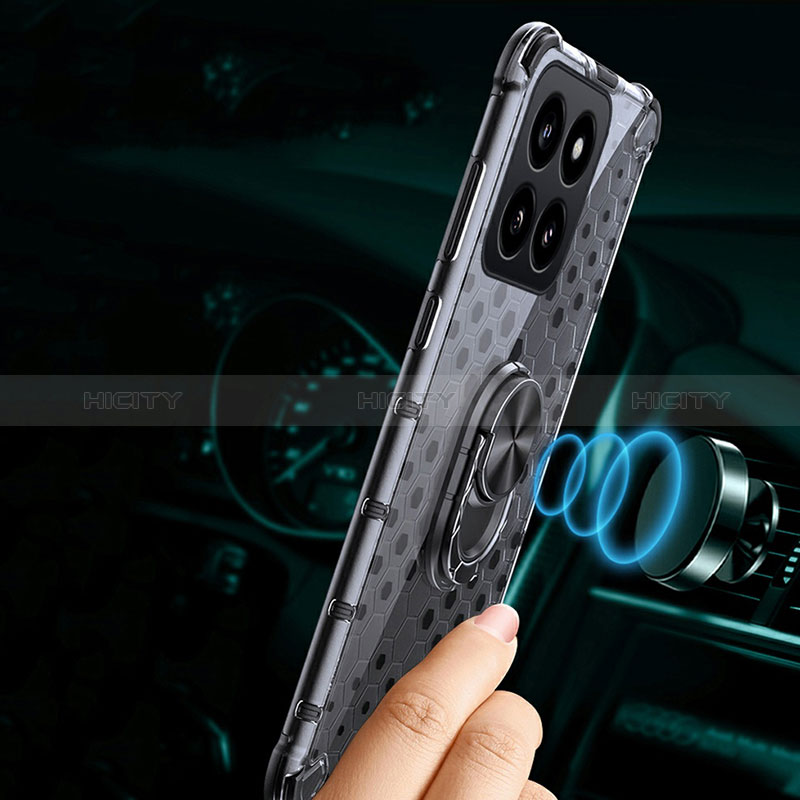 Custodia Silicone Trasparente Specchio Laterale 360 Gradi con Magnetico Anello Supporto AM1 per Xiaomi Mi 14 Pro 5G