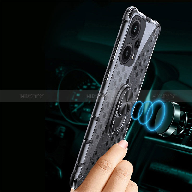 Custodia Silicone Trasparente Specchio Laterale 360 Gradi con Magnetico Anello Supporto AM1 per Xiaomi Poco F5 5G