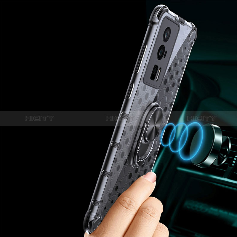 Custodia Silicone Trasparente Specchio Laterale 360 Gradi con Magnetico Anello Supporto AM1 per Xiaomi Poco F5 Pro 5G