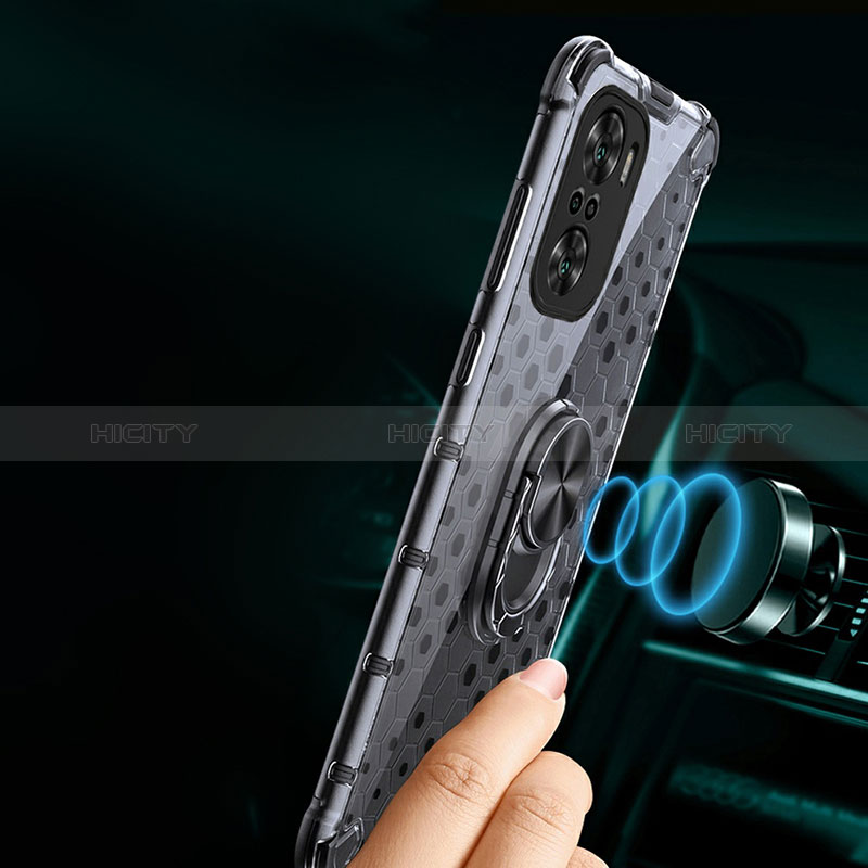 Custodia Silicone Trasparente Specchio Laterale 360 Gradi con Magnetico Anello Supporto AM1 per Xiaomi Redmi K40 Pro 5G