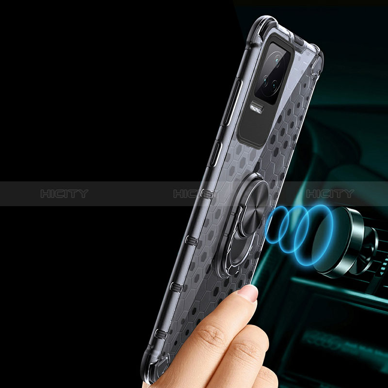 Custodia Silicone Trasparente Specchio Laterale 360 Gradi con Magnetico Anello Supporto AM1 per Xiaomi Redmi K40S 5G