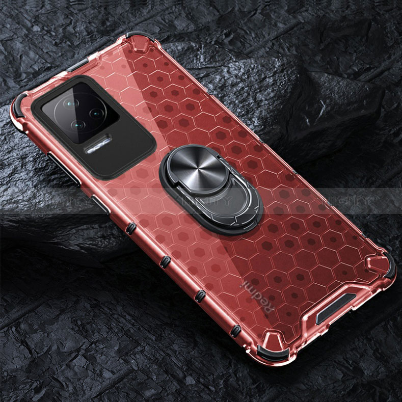 Custodia Silicone Trasparente Specchio Laterale 360 Gradi con Magnetico Anello Supporto AM1 per Xiaomi Redmi K40S 5G Rosso