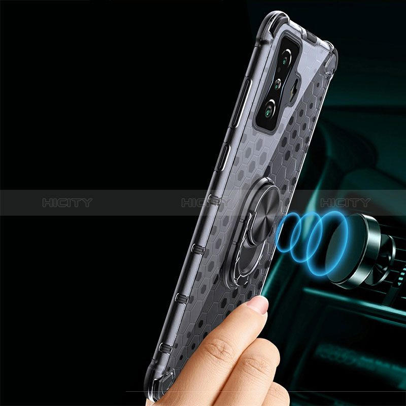 Custodia Silicone Trasparente Specchio Laterale 360 Gradi con Magnetico Anello Supporto AM1 per Xiaomi Redmi K50 Gaming 5G