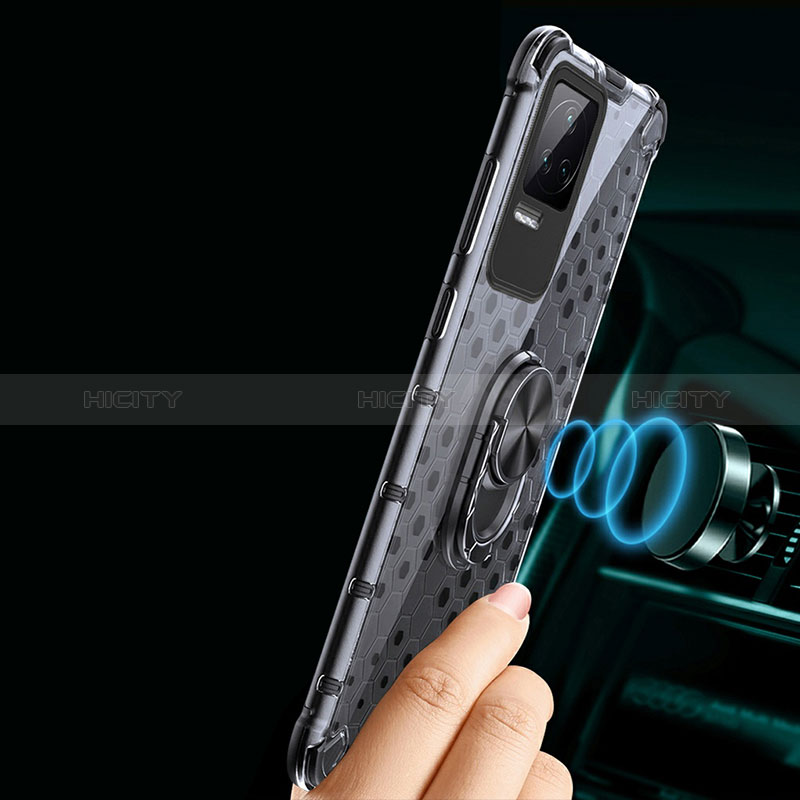 Custodia Silicone Trasparente Specchio Laterale 360 Gradi con Magnetico Anello Supporto AM1 per Xiaomi Redmi K50 Pro 5G