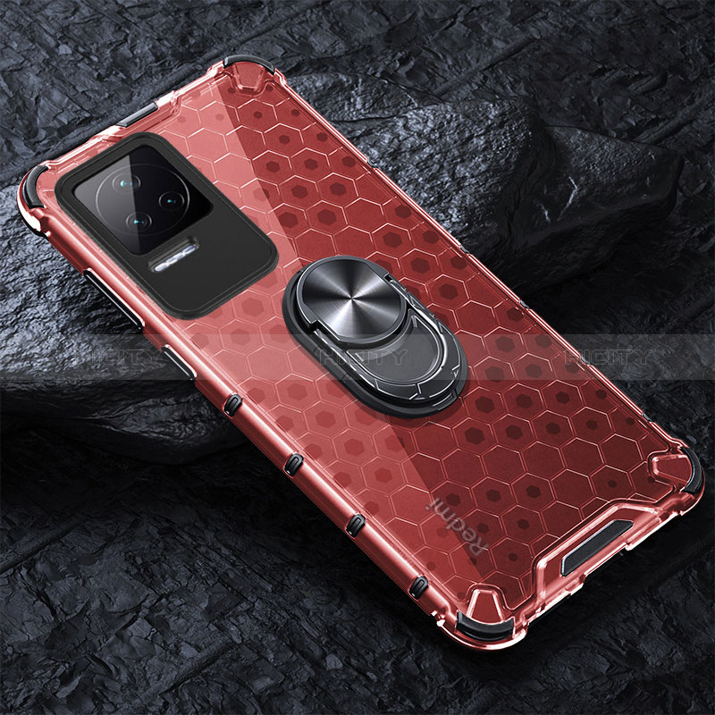 Custodia Silicone Trasparente Specchio Laterale 360 Gradi con Magnetico Anello Supporto AM1 per Xiaomi Redmi K50 Pro 5G Rosso