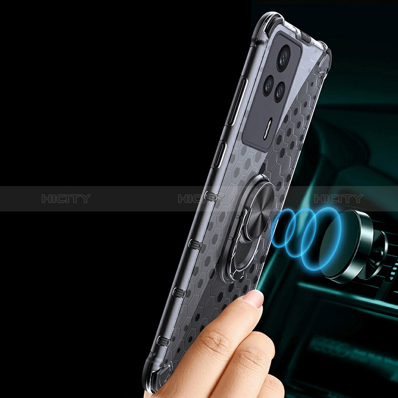 Custodia Silicone Trasparente Specchio Laterale 360 Gradi con Magnetico Anello Supporto AM1 per Xiaomi Redmi K60E 5G