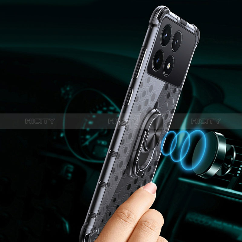 Custodia Silicone Trasparente Specchio Laterale 360 Gradi con Magnetico Anello Supporto AM1 per Xiaomi Redmi K70E 5G