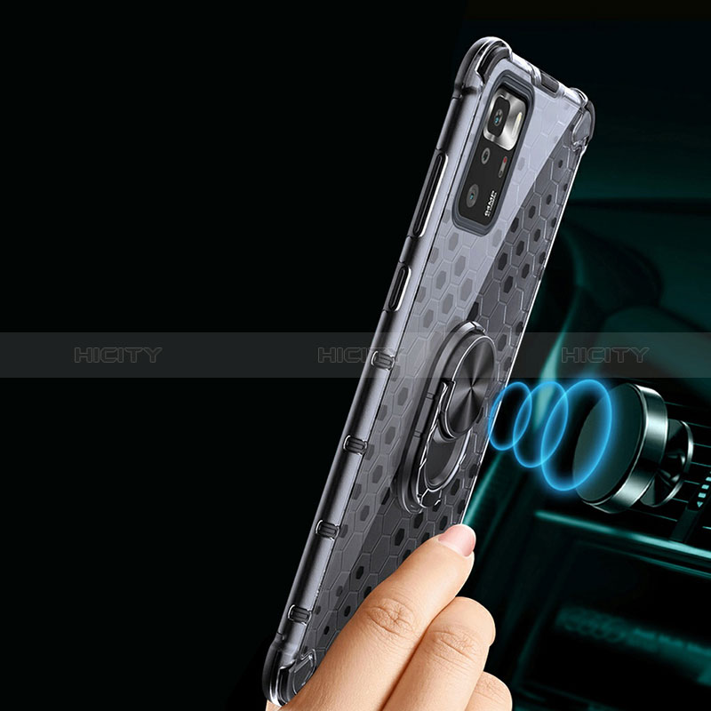 Custodia Silicone Trasparente Specchio Laterale 360 Gradi con Magnetico Anello Supporto AM1 per Xiaomi Redmi Note 10 Pro 5G