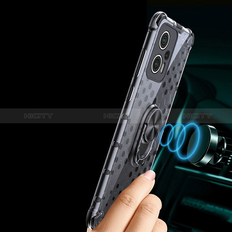 Custodia Silicone Trasparente Specchio Laterale 360 Gradi con Magnetico Anello Supporto AM1 per Xiaomi Redmi Note 11T Pro+ Plus 5G