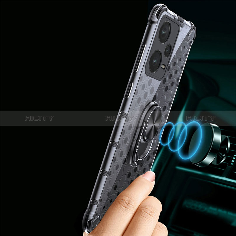 Custodia Silicone Trasparente Specchio Laterale 360 Gradi con Magnetico Anello Supporto AM1 per Xiaomi Redmi Note 12 Pro 5G