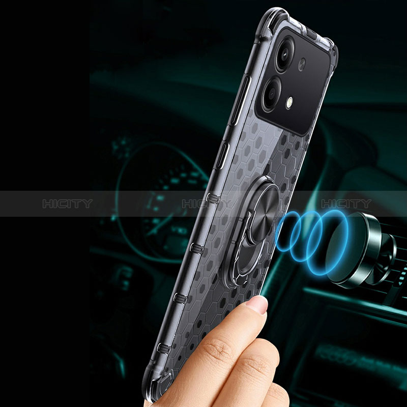 Custodia Silicone Trasparente Specchio Laterale 360 Gradi con Magnetico Anello Supporto AM1 per Xiaomi Redmi Note 13R Pro 5G