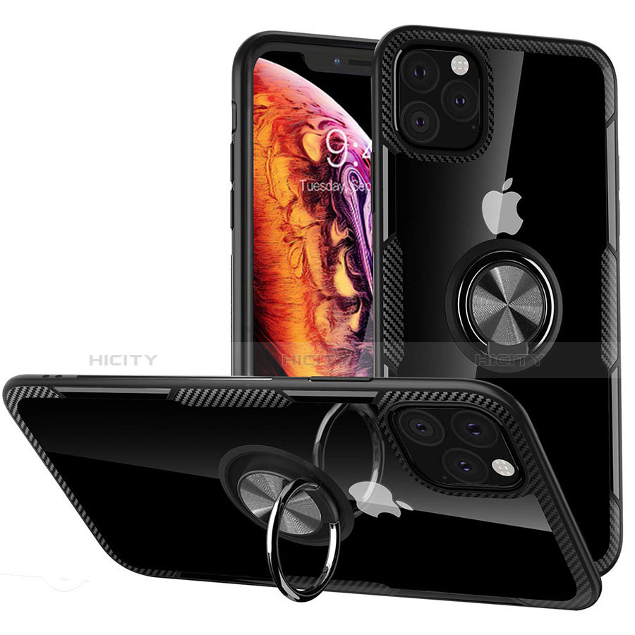 Custodia Silicone Trasparente Specchio Laterale 360 Gradi con Magnetico Anello Supporto M02 per Apple iPhone 11 Pro