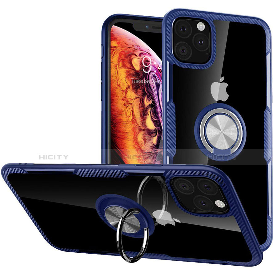 Custodia Silicone Trasparente Specchio Laterale 360 Gradi con Magnetico Anello Supporto M02 per Apple iPhone 11 Pro