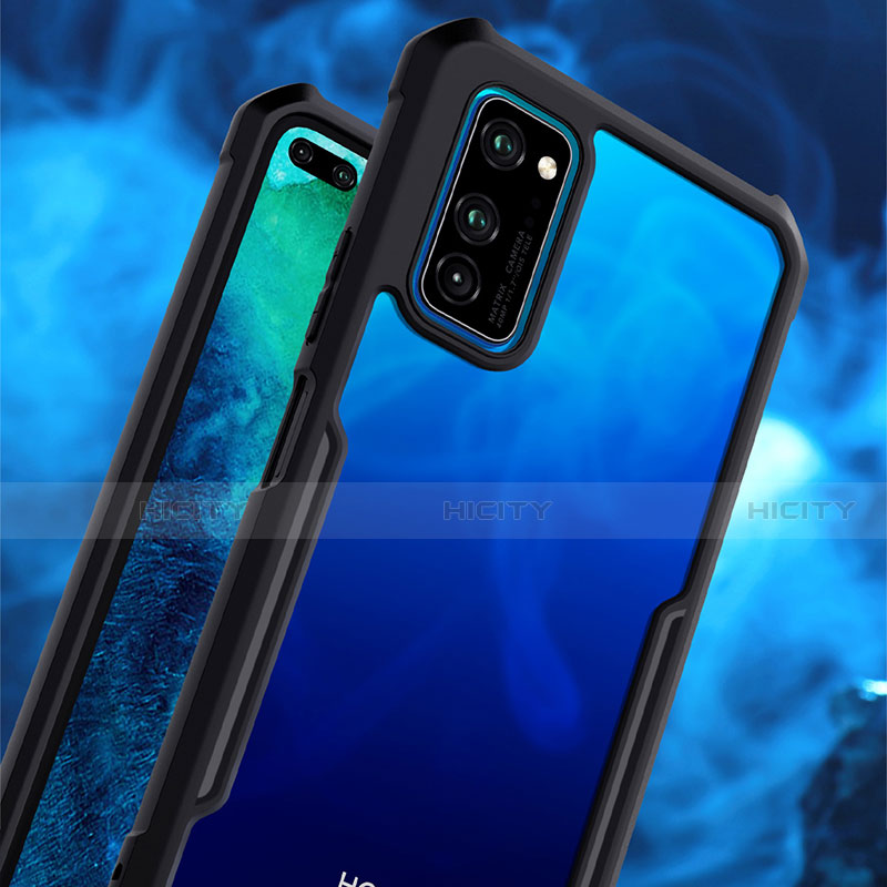 Custodia Silicone Trasparente Specchio Laterale 360 Gradi con Magnetico Anello Supporto per Huawei Honor V30 5G