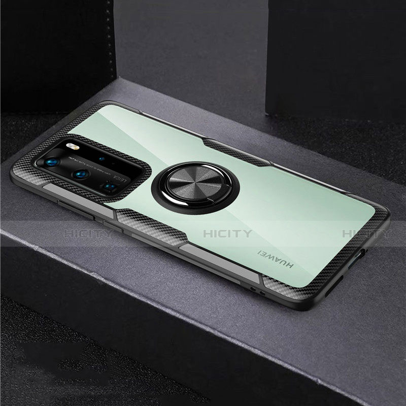 Custodia Silicone Trasparente Specchio Laterale 360 Gradi con Magnetico Anello Supporto per Huawei P40 Pro