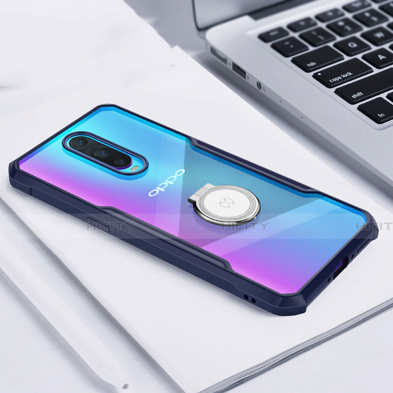 Custodia Silicone Trasparente Specchio Laterale 360 Gradi con Magnetico Anello Supporto per Oppo R17 Pro