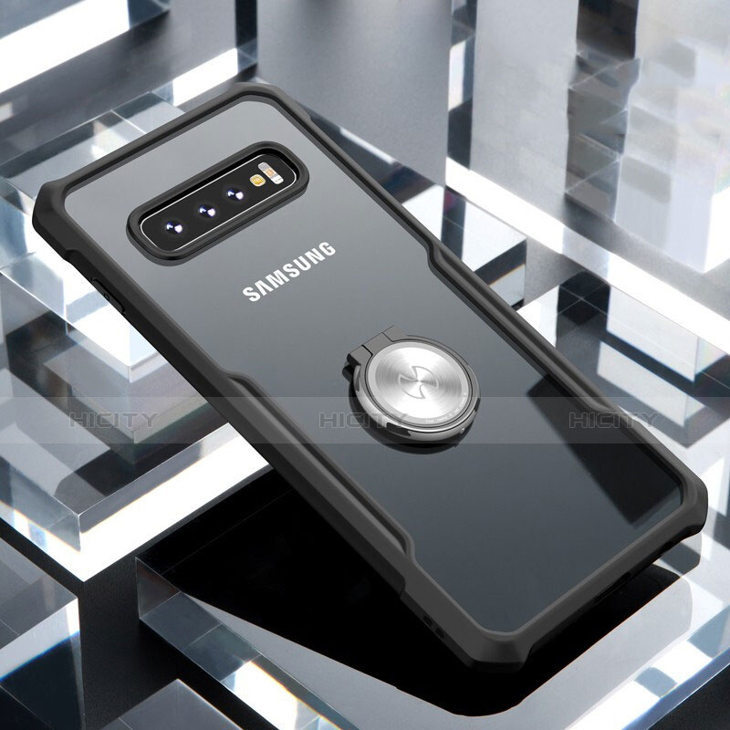 Custodia Silicone Trasparente Specchio Laterale 360 Gradi con Magnetico Anello Supporto per Samsung Galaxy S10 Plus Nero