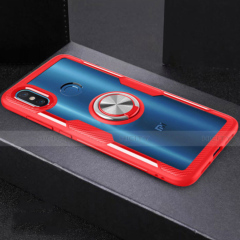 Custodia Silicone Trasparente Specchio Laterale 360 Gradi con Magnetico Anello Supporto per Xiaomi Mi 8