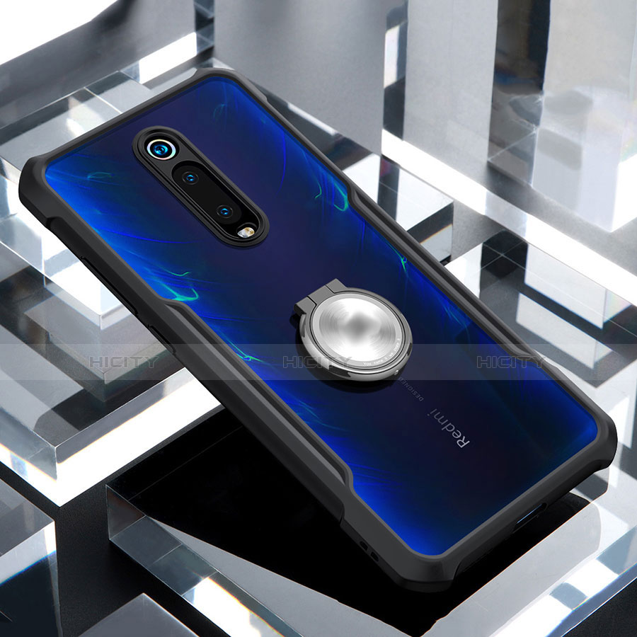 Custodia Silicone Trasparente Specchio Laterale 360 Gradi con Magnetico Anello Supporto per Xiaomi Mi 9T Nero