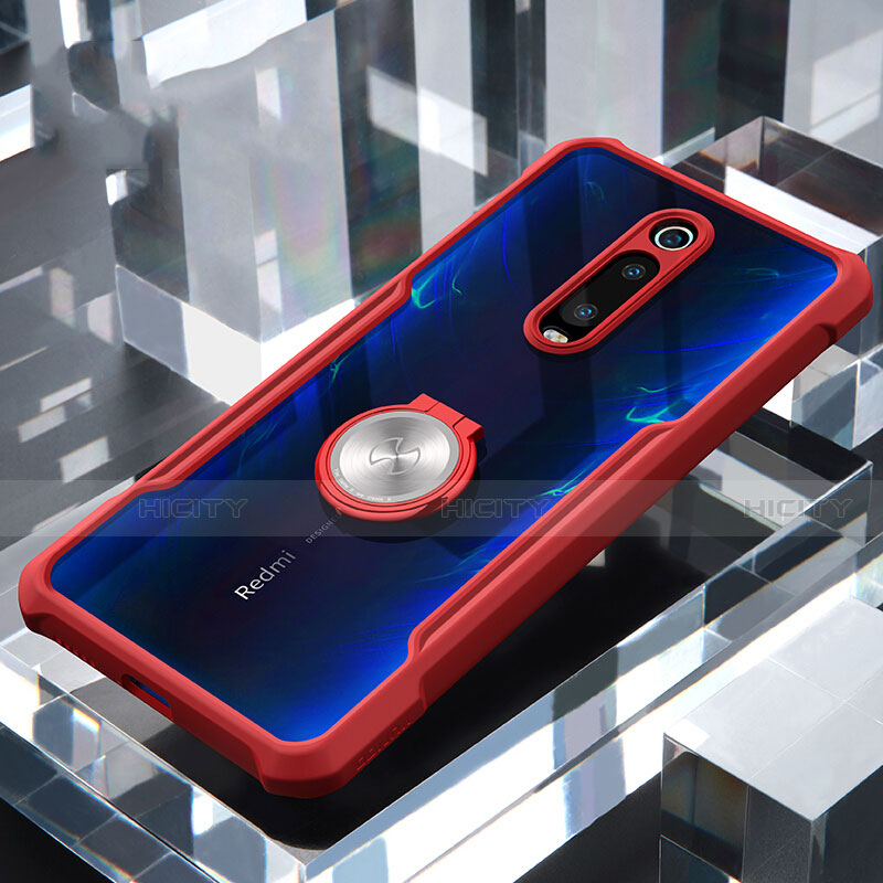 Custodia Silicone Trasparente Specchio Laterale 360 Gradi con Magnetico Anello Supporto T01 per Xiaomi Mi 9T Pro