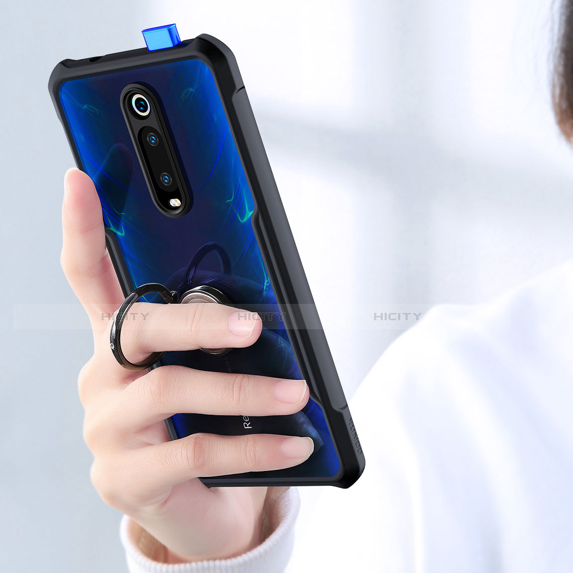 Custodia Silicone Trasparente Specchio Laterale 360 Gradi con Magnetico Anello Supporto T01 per Xiaomi Redmi K20 Pro