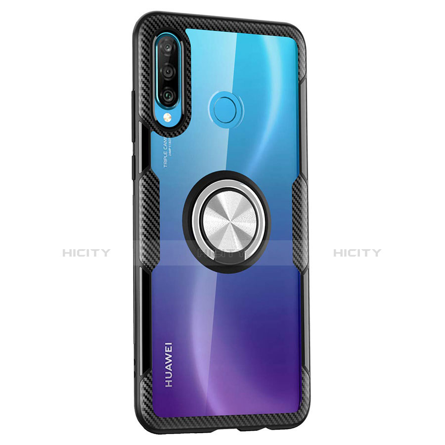 Custodia Silicone Trasparente Specchio Laterale 360 Gradi con Magnetico Anello Supporto Z01 per Huawei P30 Lite New Edition