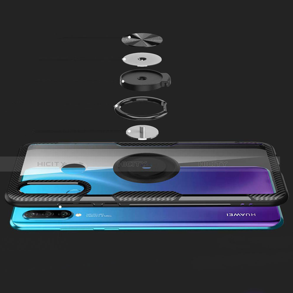 Custodia Silicone Trasparente Specchio Laterale 360 Gradi con Magnetico Anello Supporto Z01 per Huawei P30 Lite XL