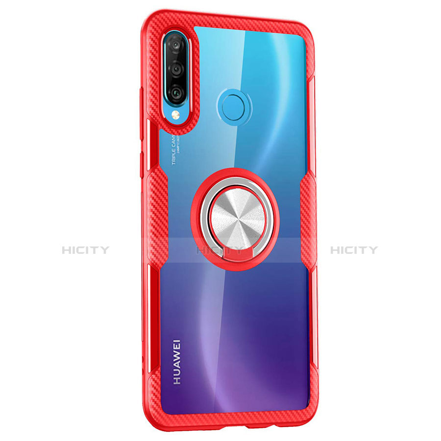 Custodia Silicone Trasparente Specchio Laterale 360 Gradi con Magnetico Anello Supporto Z01 per Huawei P30 Lite XL Rosso