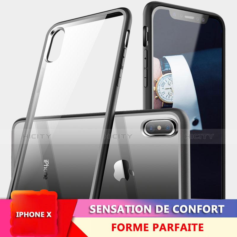 Custodia Silicone Trasparente Specchio Laterale 360 Gradi per Apple iPhone X Nero