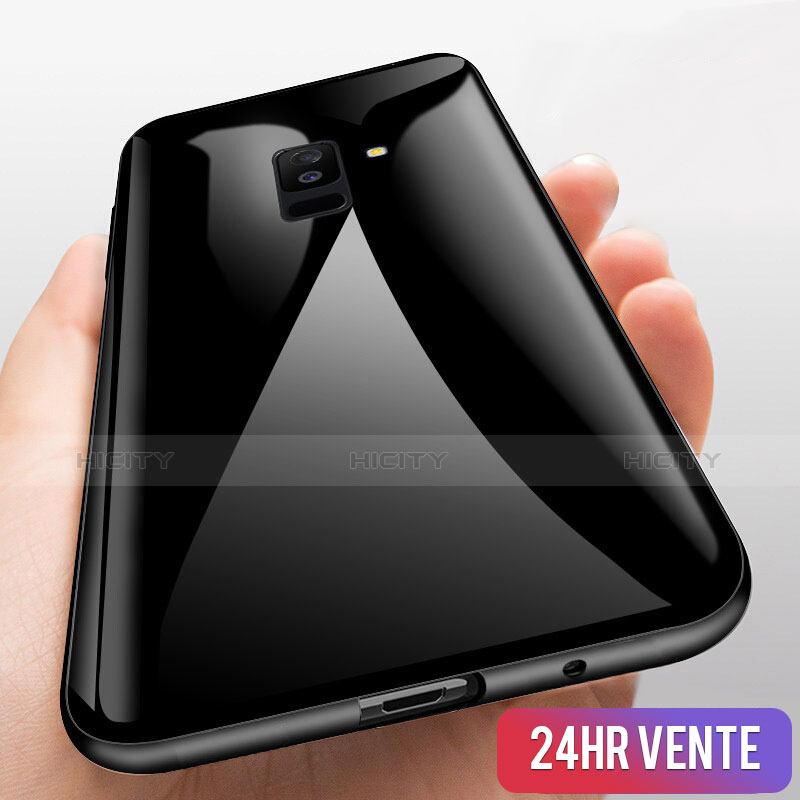 Custodia Silicone Trasparente Specchio Laterale 360 Gradi T03 per Samsung Galaxy A6 Plus (2018) Nero