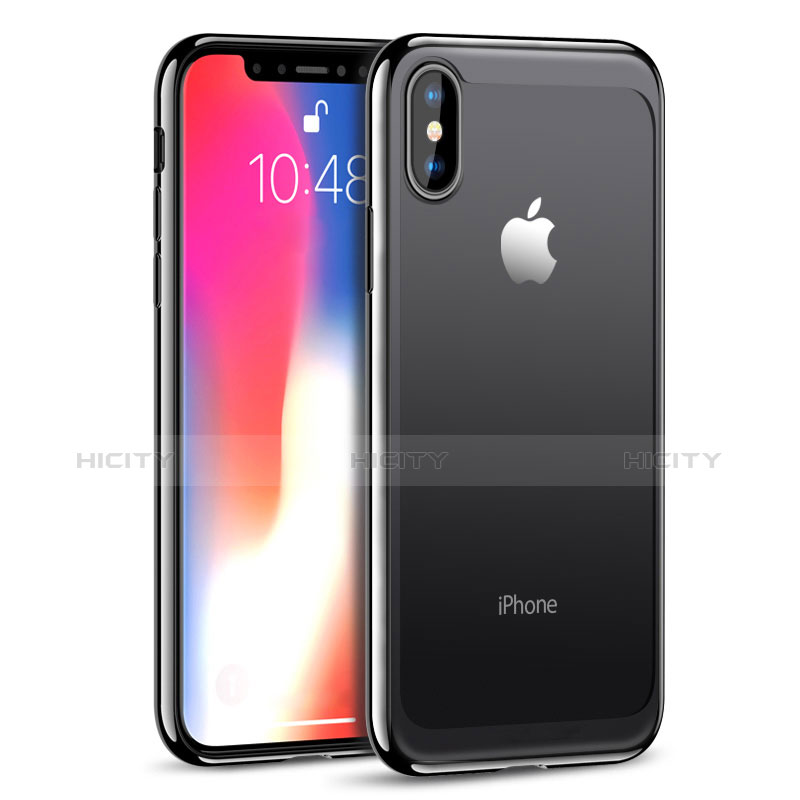 Custodia Silicone Trasparente Specchio Laterale 360 Gradi T05 per Apple iPhone X Nero