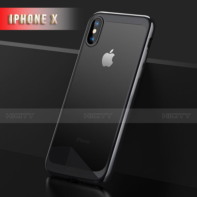 Custodia Silicone Trasparente Specchio Laterale 360 Gradi T05 per Apple iPhone X Nero