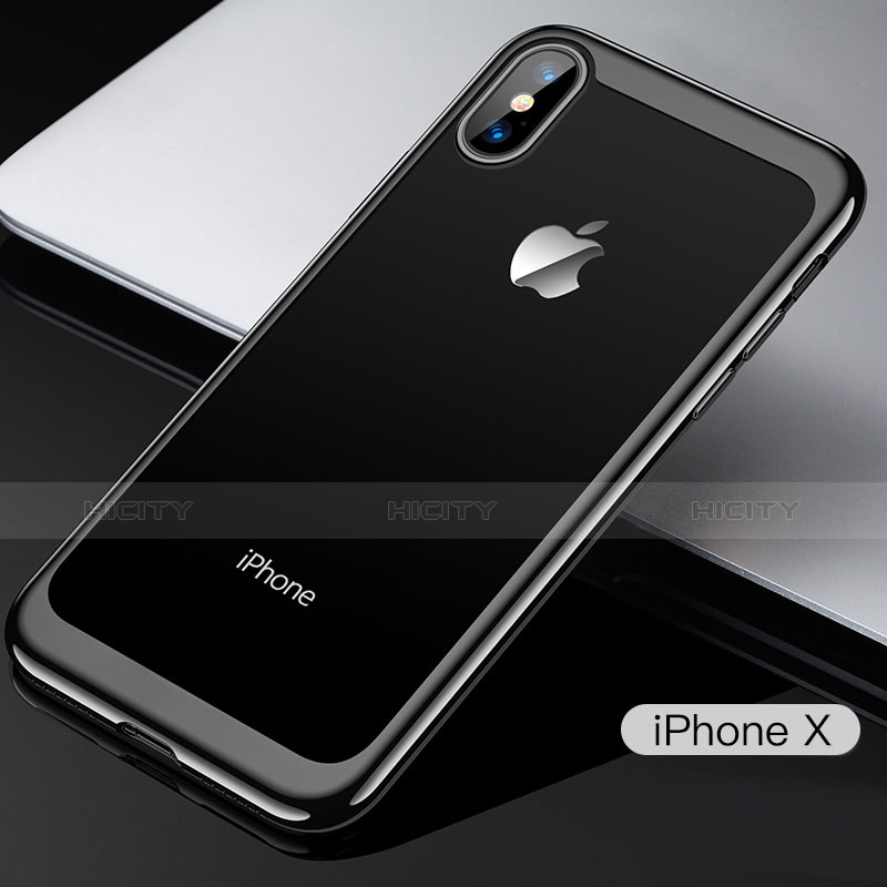 Custodia Silicone Trasparente Specchio Laterale 360 Gradi T05 per Apple iPhone X Nero