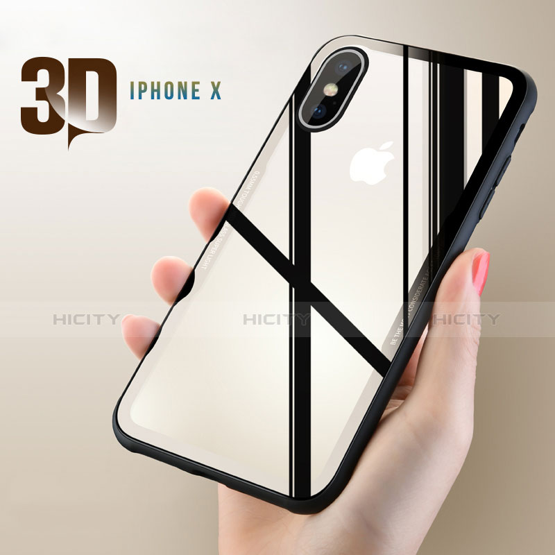 Custodia Silicone Trasparente Specchio Laterale 360 Gradi T06 per Apple iPhone X Nero