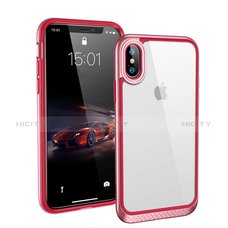 Custodia Silicone Trasparente Specchio Laterale 360 Gradi T08 per Apple iPhone Xs Max Rosso